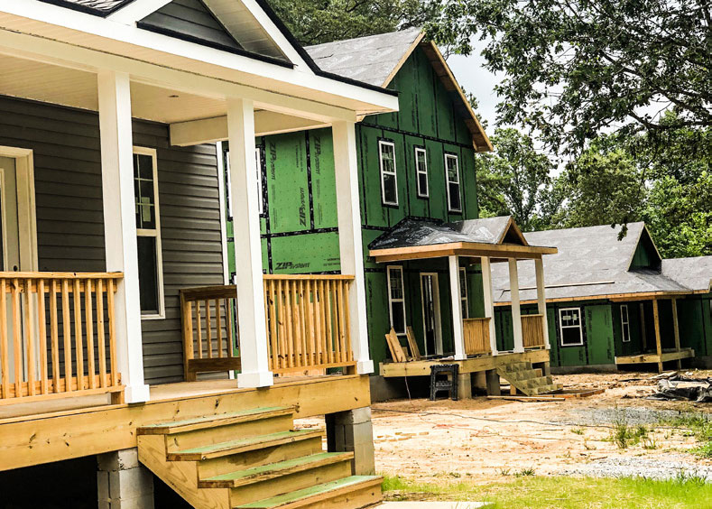 Row of homes in construction for affordable housing