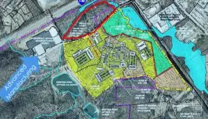Aerial drawing of housing complex zoning.