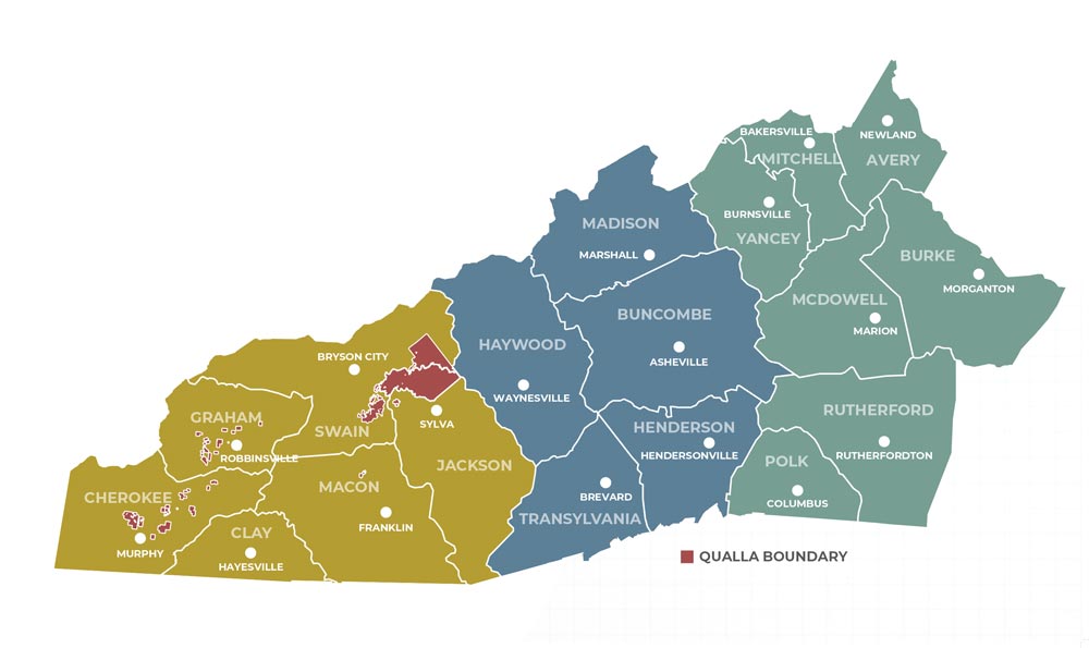 Graphic map of WNC and Qualla Boundary