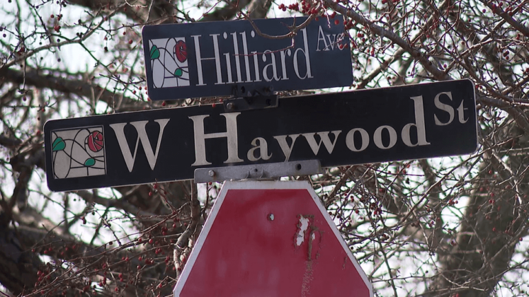 Street sign for W Haywood St.