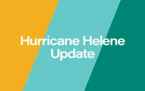 Graphic reads "Hurricane Helene Update" on Dogwood branding colors