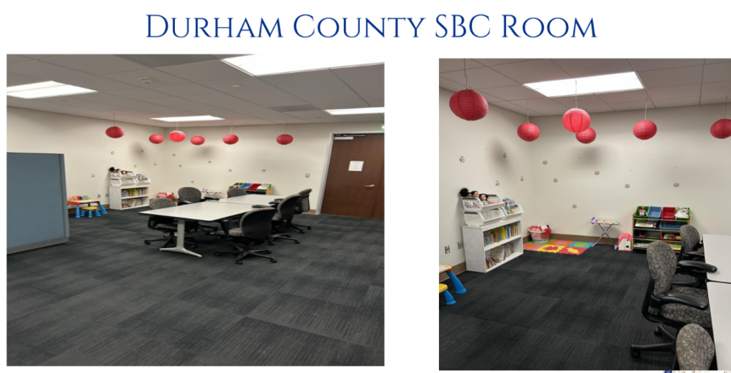A conference room in the Durham County courtroom now includes toys and games for children as part of the Safe Babies Court program, which aims to strengthen families and prevent babies and toddlers from being removed from their homes. Credit: Provided by NC Safe Babies Court