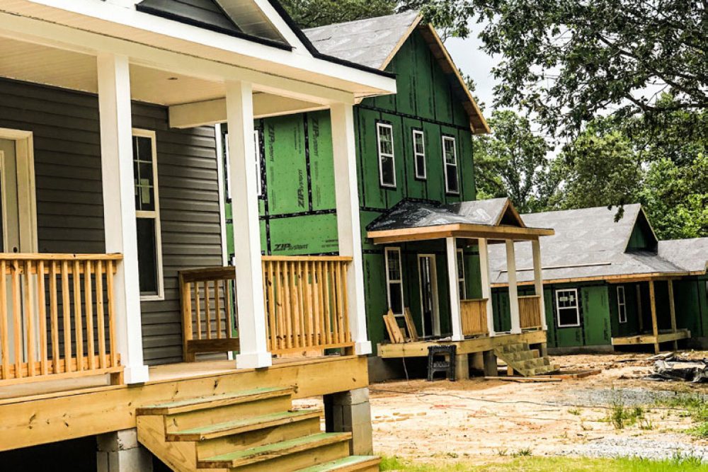 Row of homes in construction for affordable housing